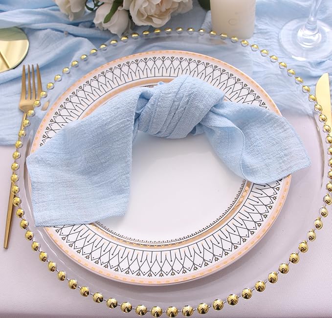 Dinner Cloth Napkins Set of 10,100% Natural Soft Cotton,Washable Gauze Napkins for Easter Weddings Decorative,Dinner Parties,Family Everyday Use (Light Blue, 10pack)