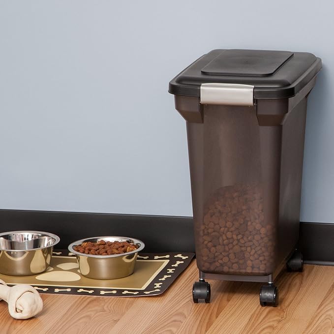 IRIS USA Dog Food Storage Container 22 lbs, WeatherPro Made in USA, Airtight Pet Food Storage Bin with Wheels for Dog Cat Bird Chicken Food, Holds Up to 22 lbs, Keep Fresh, BPA Free, Smoke