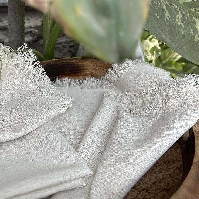 Bedding Craft Linen Cloth Dinner Napkins Set of 12 – 18x18 Natural with Fringed Corners – Machine Washable Fabric Napkins for Weddings, Baby Showers, Parties & Dining