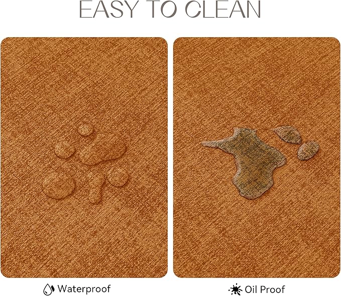 Romanstile Vinyl Placemats Set of 4-12 X 17 Inch - Faux Leather 100% Waterproof Oil-Proof Wipeable Place Mats, Heat Resistant Reversible PU Table Mats for Kitchen Dining Party Outdoor, Orange