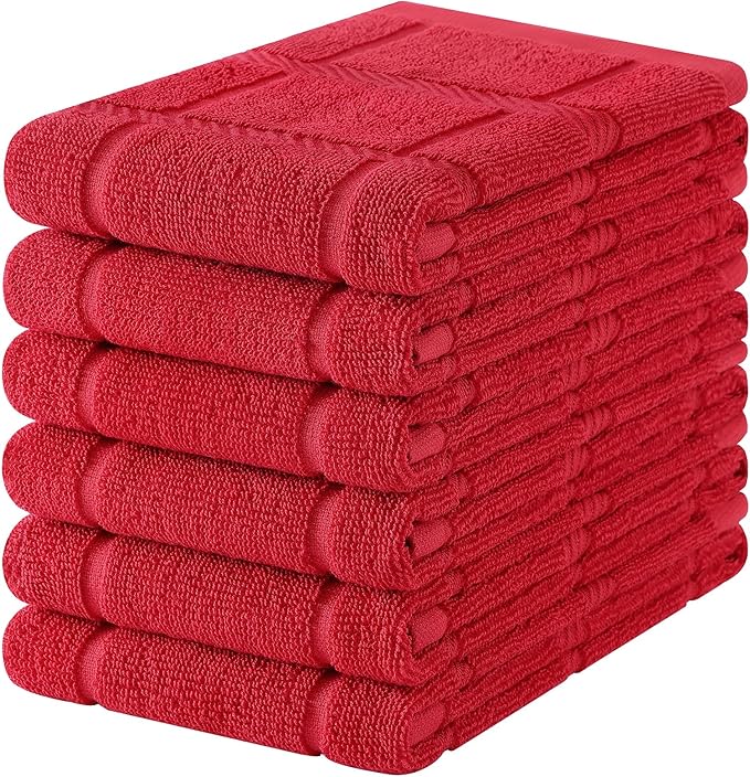 Homaxy Premium Kitchen Towels 18"x28", 6 Pack Large Cotton 380 GSM Dish Towels, Soft and Absorbent Kitchen Hand Towels with Terry Grid Design, Utility Tea Towel Set with Hanging Loop, Red