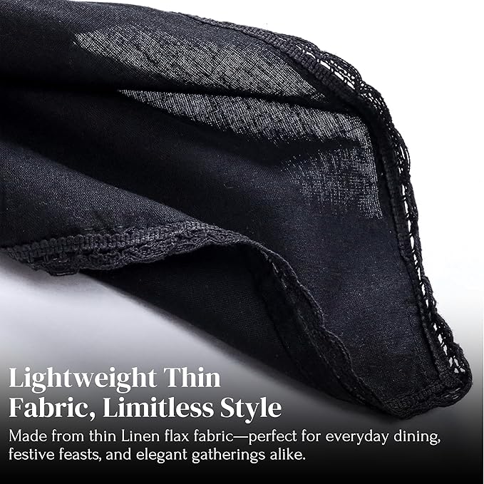 Ramanta Home Linen Flax Cloth Napkins Set of 4 Black, 18x18 Inch | Easter Premium Cotton Linen Flax Lace Soft & Durable | Washable Ideal for Spring Basket Décor, Wedding, Party, Kitchen, Everyday Use