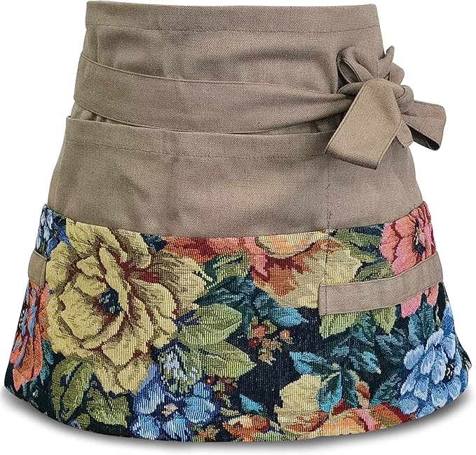 Garden Apron for Woman, Serve Apron Cute, Flora Half Apron with 8 Pockets, Valentines Gift for Mom Wife Girlfriend