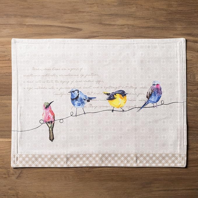 Maison d' Hermine Placemats Set of 4 100% Cotton Washable Cloth Place Mats Reusable Table Mats for Kitchen Dining Party Wedding Gifts for Mothers Day Spring/Summer (Birdies on Wire, 13" x 19")
