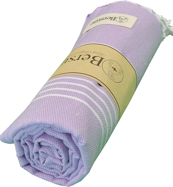 Bersuse Towels Anatolia XL Beach Blanket Throw Blanket Turkish Towel 100% Cotton Extra-Large Quick-Dry Lightweight Premium Peshtemal Towel - 61x82 Inches, Lilac (Set of 3)