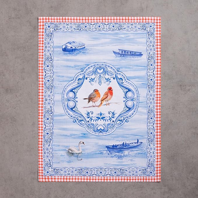 Maison d' Hermine Kitchen Towels Set of 3 100% Cotton 27.50" x 20" Reusable Cloth Tea Dish Towels Absorbent with Hanging Loop for Kitchen Gifts for Mothers Day Spring/Summer (Amsterdam Canals)