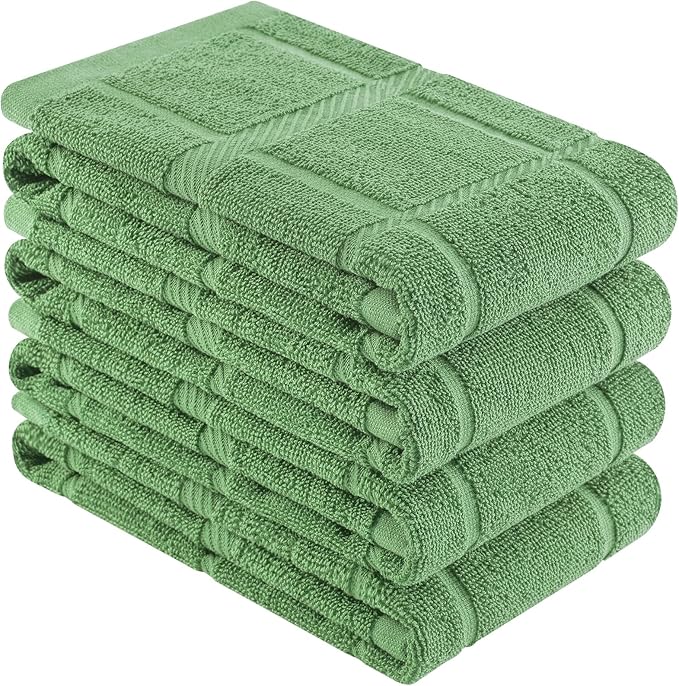 Homaxy Premium Kitchen Towels 18"x28", 4 Pack Large Cotton 380 GSM Dish Towels, Soft and Absorbent Kitchen Hand Towels with Terry Grid Design, Utility Tea Towel Set with Hanging Loop, Grass Green