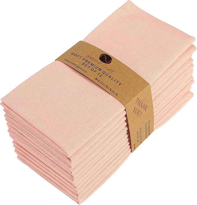 NATURALCRAFT Cloth Napkins Set of 12 Cotton Linen18x18 in Washable Napkins Cloth - Soft Durable Easter - Ideal for Hotel Farmhouse Party Wedding Dinner Spring Everyday Use Peach
