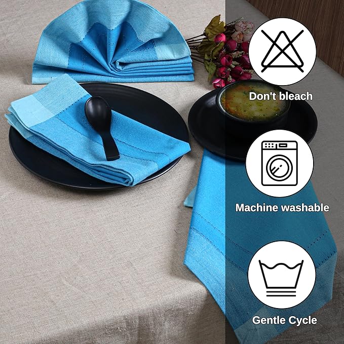 Bedding Craft Cotton Cloth Napkins Set of 12 – 20x20 Teal Blue Multi Double Hemstitched – Machine Washable Dinner Napkins for Weddings, Parties & Father’s Day Celebrations
