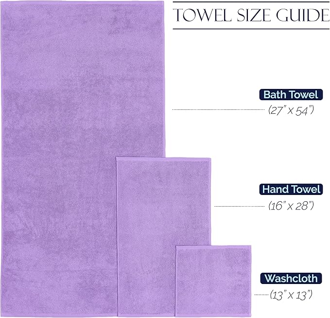 Elegant Comfort Premium Cotton 8-Piece Towel Set, Includes 4 Washcloths, 2 Hand Towels and 2 Bath Towels, 100% Turkish Cotton - Highly Absorbent and Super Soft Towels for Bathroom, Lilac