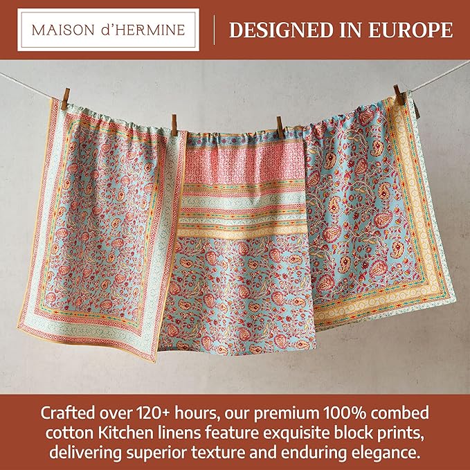 Maison d' Hermine Kitchen Towel 100% Combed Cotton Premium Set of 3 Kitchentowels Tea Towels (20"x27.50") for Table Cleaning, Dining, Buffet Parties & Wedding Use - Lauris