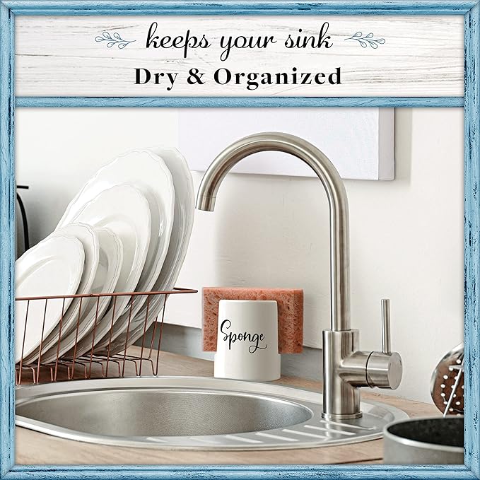 Home Acre Designs Sponge Holder for Kitchen Sink - Rustic Farmhouse Home & Kitchen Decor - White Ceramic