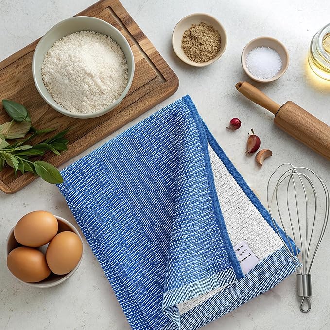 Mordimy Premium Kitchen Towels 6 Pack (18 x 28 Inches, Blueberry), Large Cotton Kitchen Hand Towel, Flat & Terry Dish Towels for Drying Dishes, Super Absorbent Tea Dishtowels Set with Hanging Loop