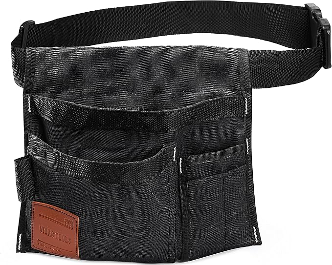 VIDAR TOOLS 6-Pocket Single Side Tool Belt Pouch/Utility Belt/Work Apron for Carpenter and Gardener.Durable Canvas Construction.Comfortable Adjustable Belt.Light Weight.BLACK