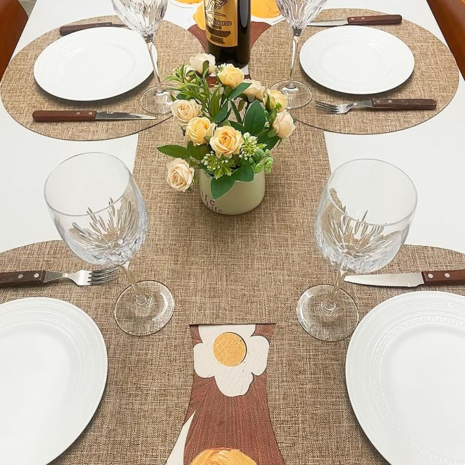 SLOW COW Round Place Mats Set of 4 Linen Placemats for Dining Table Machine Washable 15 inches Natural Linen