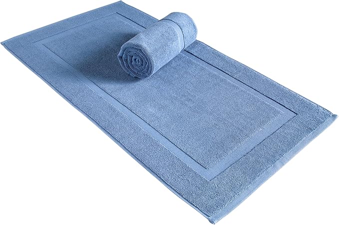 SALBAKOS 100% Turkish Cotton Bath Mat Set 2-Piece - 20x34 inch, Hotel & Spa Collection, Soft, Absorbent, Long Lasting, Durable Bathroom Rugs | Made in Turkey (Blue, 2 Bath Mats)