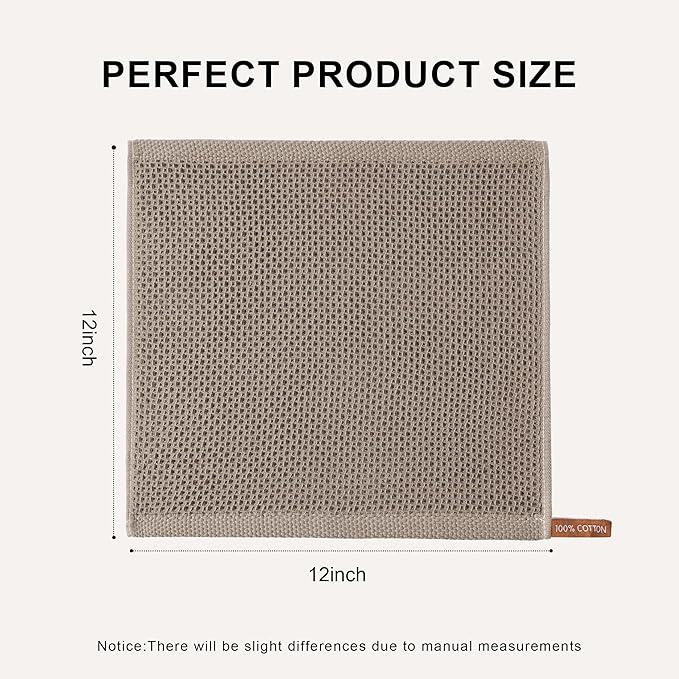 joybest Cotton Kitchen Dish Cloths, 8-Pack Waffle Weave Ultra Soft Absorbent Dish Towels Washcloths Quick Drying Dish Rags, 12x12 Inches, Coffee