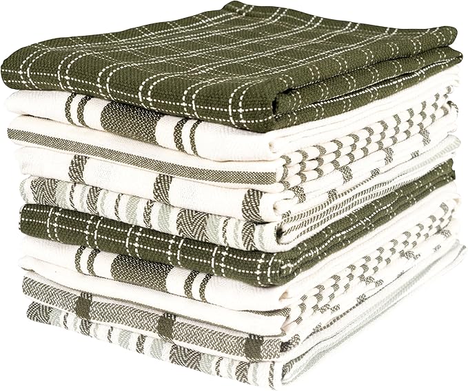 KAF Home Assorted Flat Kitchen Towels - Set of 10, 18 x 28 Inch (Olive)