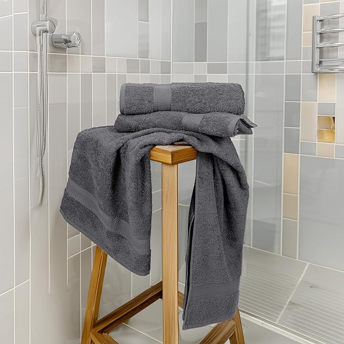 Commercial Bulk Pack of 12 Large Bath Towels – 100% Cotton Terry 24" x 50" – Ideal for Hotels, Salons, Gyms, Spas & Institutional Use – Charcoal Grey