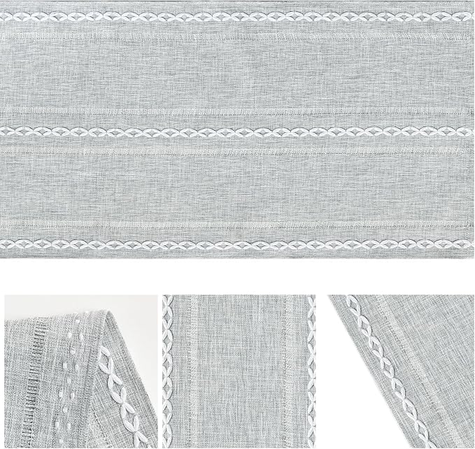 Artoid Mode Grey Rustic Cotton Linen Table Runner, Seasonal Embroidered Hollow Kitchen Dining Table Decoration for Home Party Decor 13x72 Inch