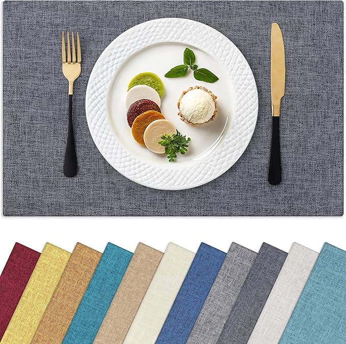 Homaxy Cloths Placemats for Dining Table Set of 4, Heat Resistant Washable Cotton Linen Blend Table Mats, Easy to Clean Place Mats for Indoor Outdoor Party Kitchen Decoration, 13" x 19", Charcoal Gray
