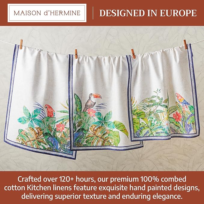 Maison d' Hermine Kitchen Towel 100% Combed Cotton Premium Set of 3 Soft, Easter Bar Towel, Multi-Purpose Dish Cloth for Dining, Buffet Parties & Camping - Mosaic