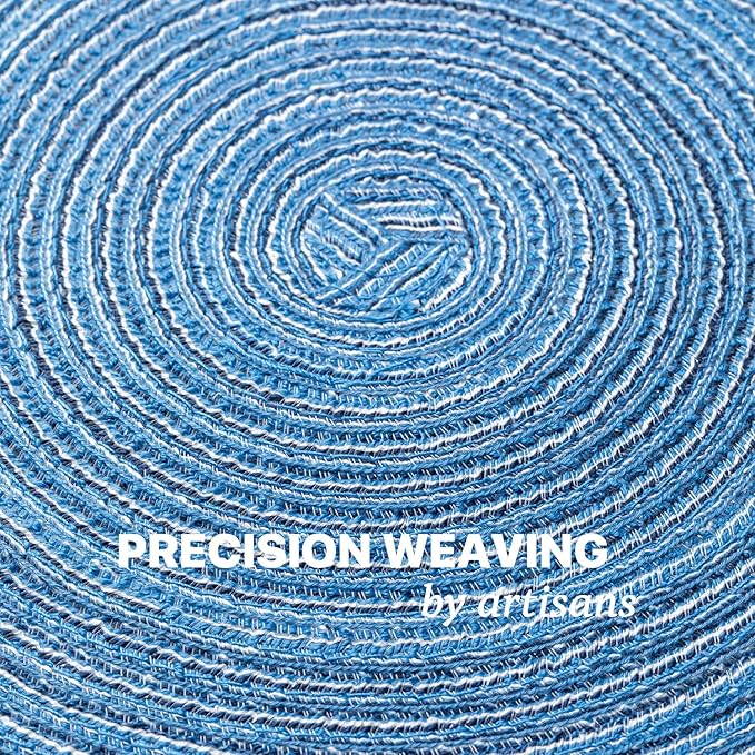 Round Placemats Set of 8 Woven Placemats Washable Braided Table Mats for Dining Table Heat Resistant Non-Slip Circle Place Mats(Mid Blue)