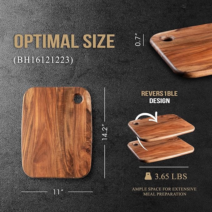 Wood Cutting Boards for Kitchen,JAMES.F Acacia Wooden Heavy Duty Cutting Board, Wooden Chopping Boards Serving Boards with Hang Hole for Meat, Bread or Vegetables (Medium,14.2" x 11" x 0.7")