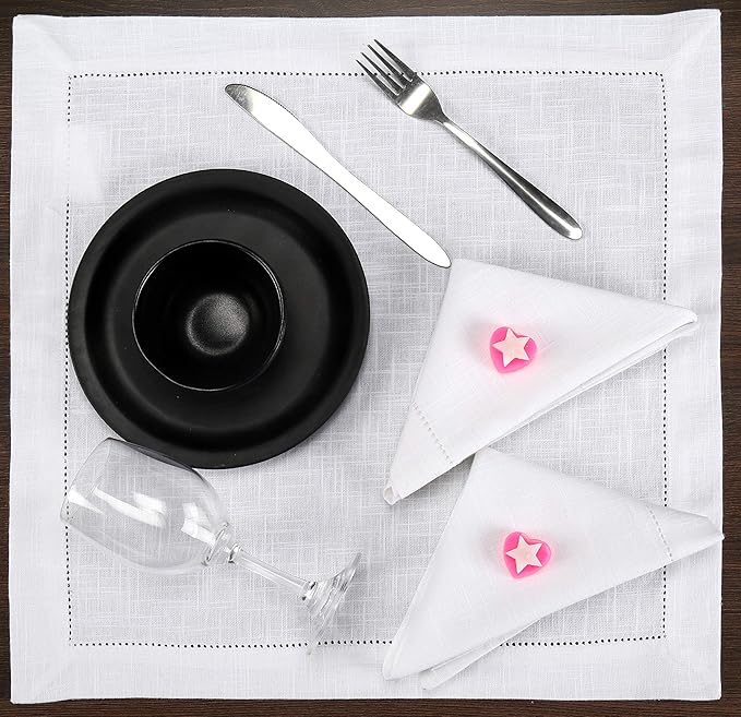 Lightnpro White Hemstitched Cotton Napkins Set of 6 – 18x18 Inch Dinner Cloth Napkins, Soft & Washable, Elegant Table Napkins for Dining, Wedding, Special Occasions & Everyday Use