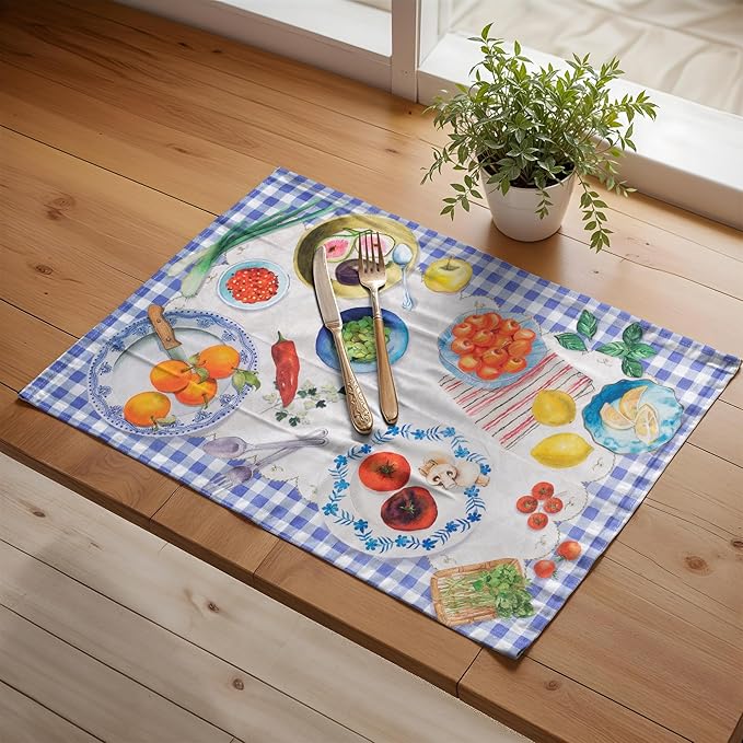 Maison d' Hermine Placemats Set of 4 100% Cotton Washable Cloth Place Mats Reusable Table Mats for Kitchen Dining Party Wedding Gifts for Mothers Day Spring/Summer (Gourmand, 13" x 19")