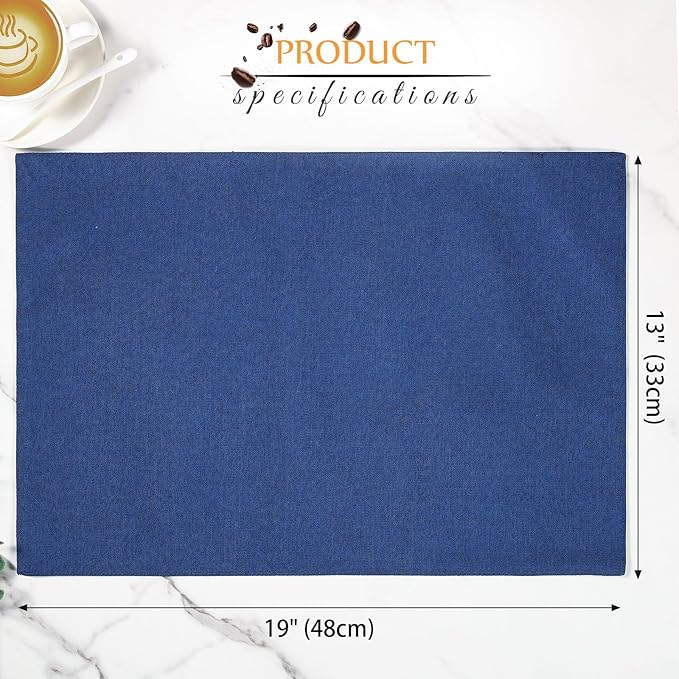 Sieral 12 Set Cloth Placemats Rectangle Dining Table Placemat Bulk 13 x 19 Inch Machine Washable Heat Resistant Cotton Linen Table Mats for Wedding Birthday Party Supplies(Dark Blue)
