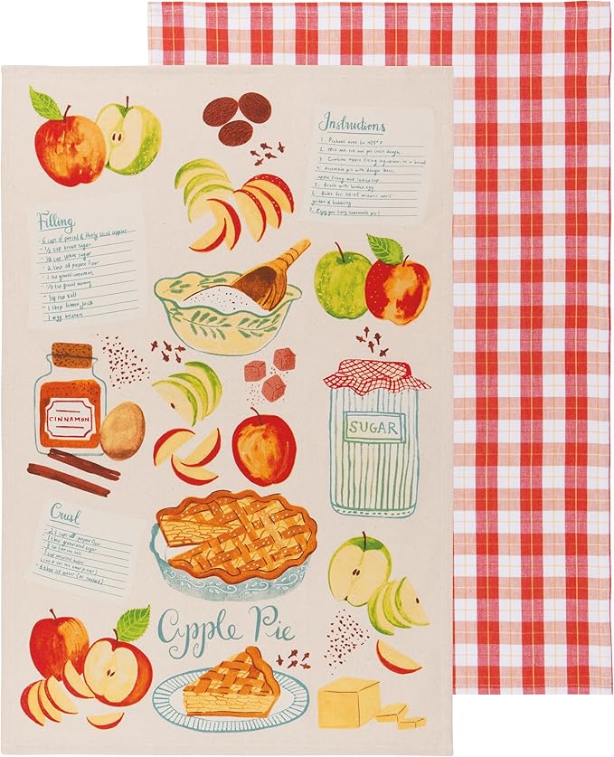 Now Designs by Danica Kitchen Towels Dishtowels Set of 2, 100% Cotton, Pink & Red