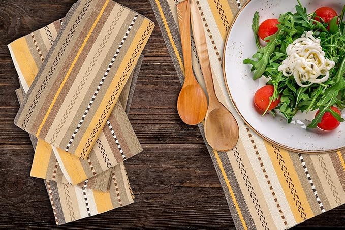 Lightnpro Salsa Stripes Cloth Napkins Set of 12 – Wedding, Christmas & Holiday Table Napkins, Machine Washable Cloth Napkins for Special Occasions & Everyday Use - 18x18 Inch Beige Multi