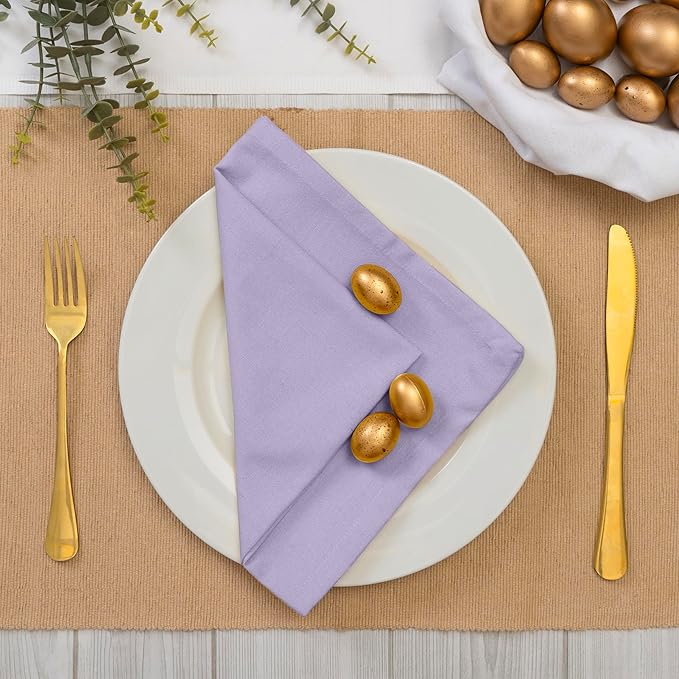 Blue Needles Solid Cloth Napkins Set of 12 Lavender 100% Cotton Dinner Napkins 18x18 inches - Spring Summer Easter - Soft, Reusable, Absorbent & Washable Linen, Ideal for Events Parties & Everyday Use