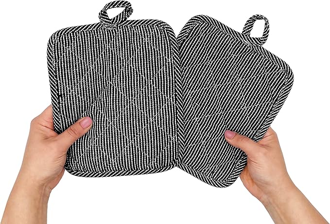 American Linen Pot Holders, Hot Pads, Table Pads for Kitchen and Dining Table, Non Slip Heat Resistant Hot Pot Holder (Black, 8 Pack)
