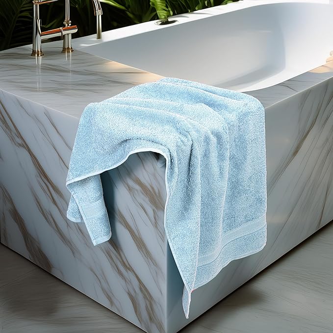 Commercial Bulk Pack of 12 Bath Towels – 100% Cotton Terry 24" x 48" – Ideal for Hotels, Salons, Gyms, Spas & Institutional Use – Sky Blue