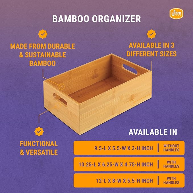 YBM HOME Bamboo Storage Boxes with Handle, Organization Storage for Kitchen, Living Room, Bathroom, Office, Medium