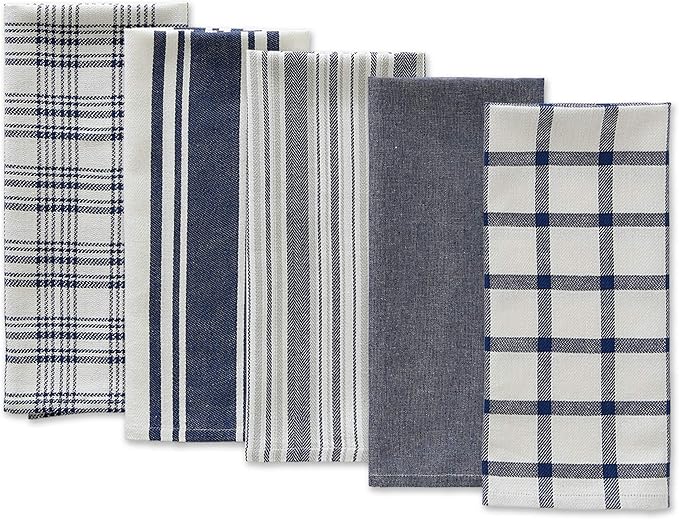 DII Assorted Woven, Kitchen Dishtowel Set, 18x28, Nautical Blue, 5 Piece