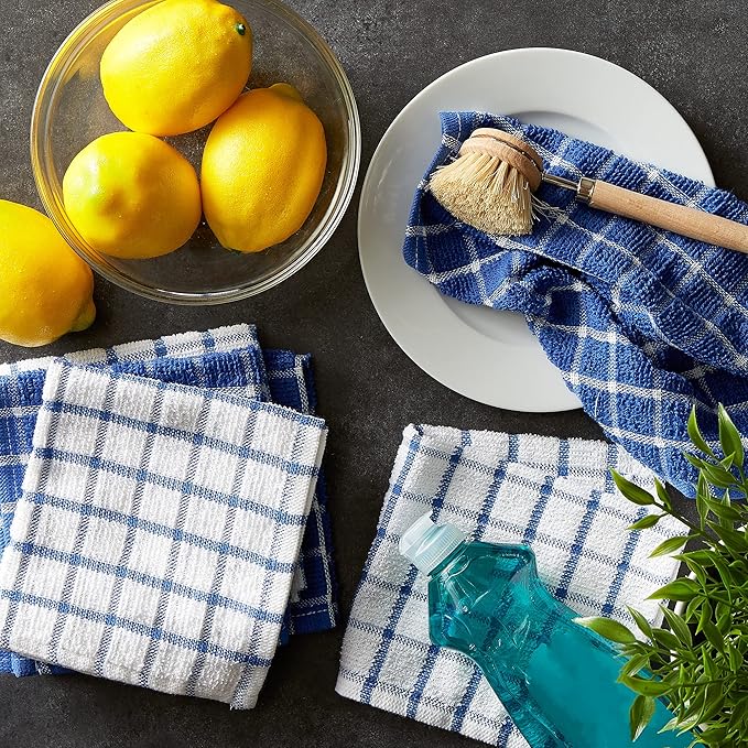 DII Basic Terry Collection Windowpane Dishcloth Set, 12x12, Blueberry, 6 Piece