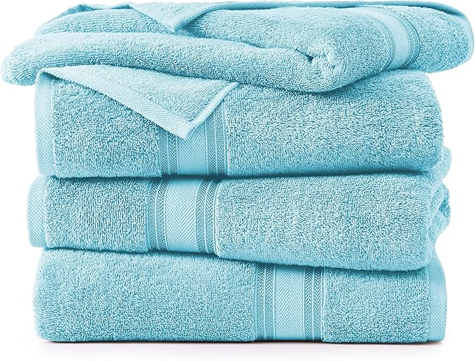 LANE LINEN Extra Large Bath Towels for Bathroom, Zero Twist, 100% Cotton Quick Dry Bath Sheet Set, Bath Towel Sets for Bathroom, Soft Shower Towels, Hotel Towels, Luxury Bath Towels Set of 4 - Blue