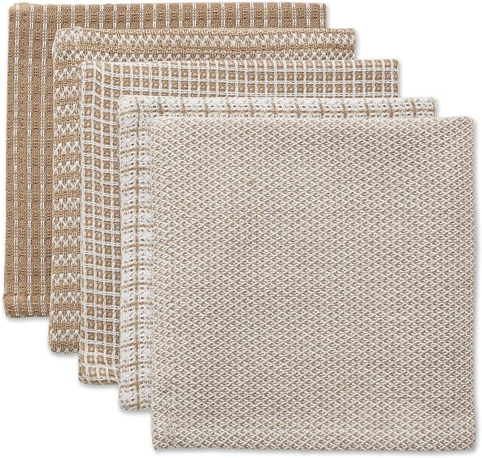 DII Everyday Kitchen Collection Assorted Dishcloth Set, 12x12, Stone, 5 Count