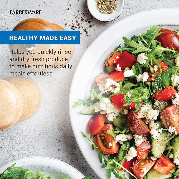 Farberware Small Pro Salad Spinner, 3.16 Qt Lettuce Spinner with Pump Mechanism, Colander Basket and Non-Slip Base - Compact Fruit Washer Spinner Bowl for Singles and Couples