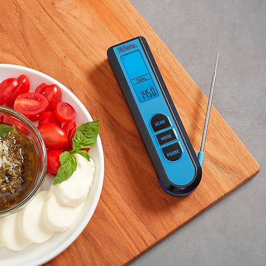 Taylor TruTemp Dual Instant Read Infrared Meat and Food Thermometer, Digital for Cooking, IPX5 Splash Proof Design, Plus Meat Probe for BBQ, Kitchen, Smoker, and Grilling, Blue