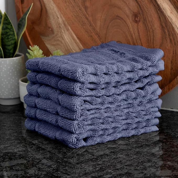 All-Clad Premium Solid Dish Cloth Set: Highly Absorbent, Super Soft 100% Turkish Cotton Terry Looped, 13" x 14" Dish Towels for Cleaning & Drying Dishes, Pans, Glassware, Counters, 6-Pack, Indigo