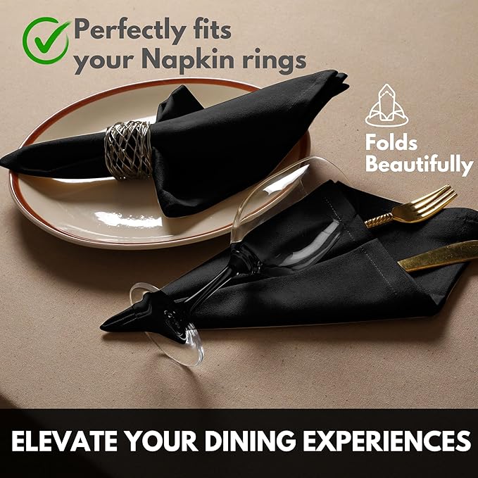 Cloth Napkin 100% Cotton Set of 4 Decorative Washable Table Napkins for Dining, Home, Wedding, Banquet - Black (17"x17")
