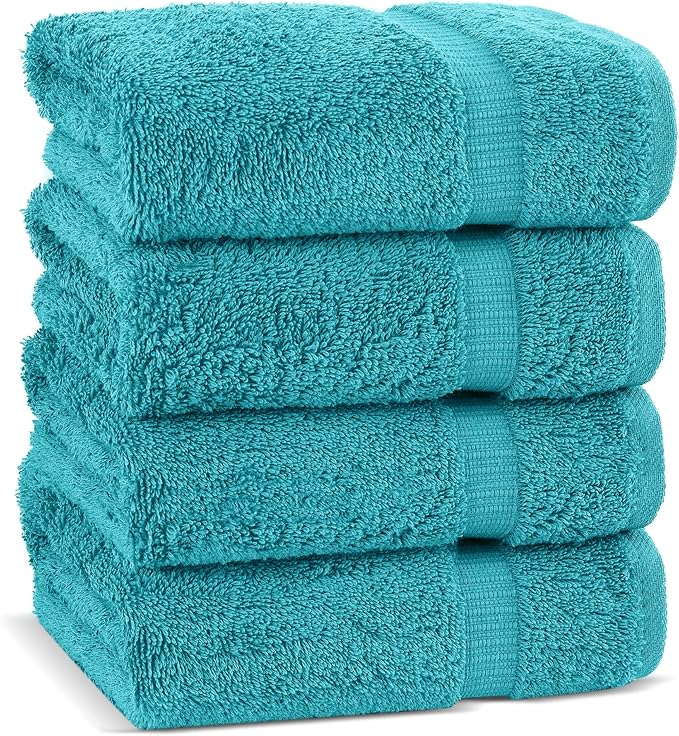 Chakir Turkish Linens 100% Cotton Premium Turkish Towels for Bathroom | 16'' x 30'' (4-Piece Hand Towel, Aqua)