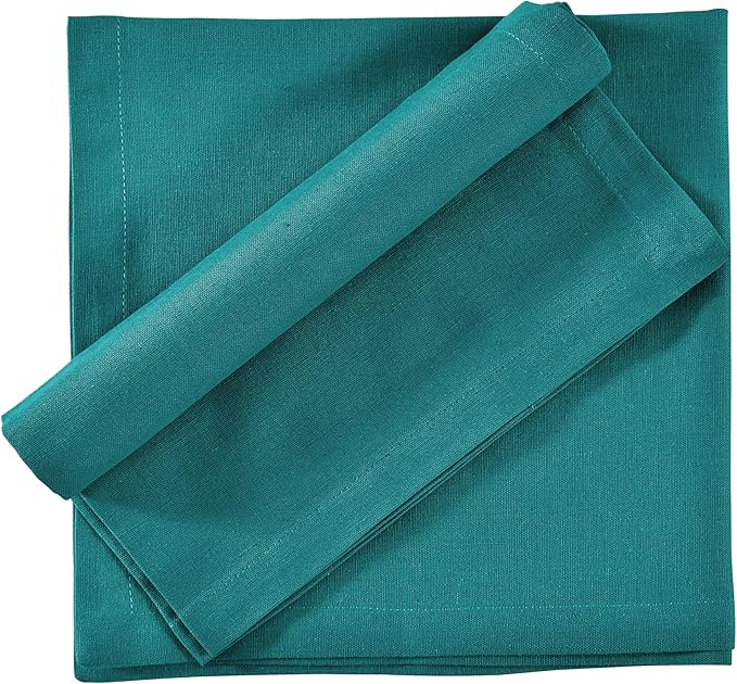 FINGERCRAFT Dinner Cloth Napkins, Cotton Linen Blend Mitered Corner Napkins Cloth 12 Pack Natural Premium Quality for Every Day Use, Parties, Easter, Thanksgiving, Weddings, 18x18 inch Teal Green