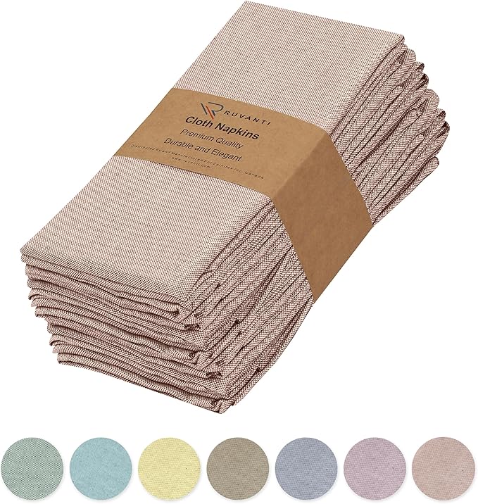 Ruvanti Cloth Napkins Set of 12, 18x18 Reusable Napkins Cloth Washable, Soft & Durable Table Napkin, Poly Cotton Fabric Dinner Napkins for Parties, Christmas, Thanksgiving, Weddings - Rust