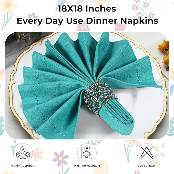 Homidate Cotton Cloth Dinner Napkins Set of 12 – 18x18 Latigo Bay Teal with Hemstitched Mitered Corners – Machine Washable Reusable Napkins for Weddings, Parties & Daily Use