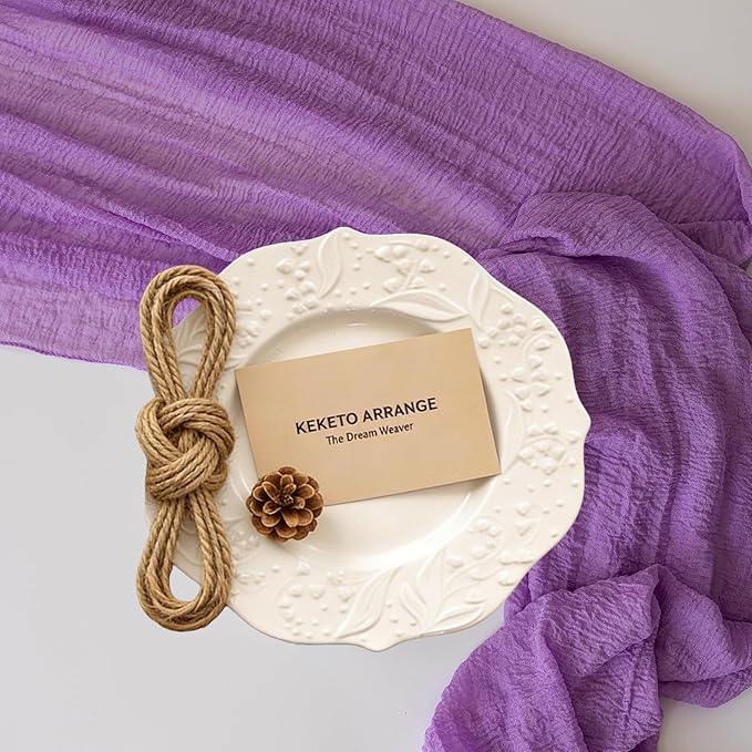Keketoarrange 3pcs Spring Table Runner Lavender Gauze Rustic Boho Lilac Cheesecloth Grape Table Runner 120 Inch 10 FT for Wedding Baby Bridal Shower Birthday Party Long Sheer Easter Home Decorations